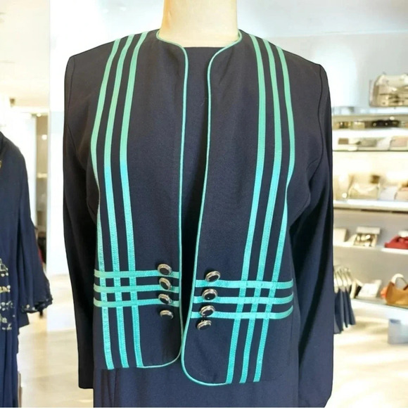 Vintage 80s 90s 2 Piece Dress Suit Set Office Blazer Jacket Dress Set - Picture 8 of 16